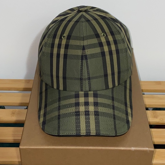 Burberry Icon Check Baseball Cap Green - Picture 2 of 8